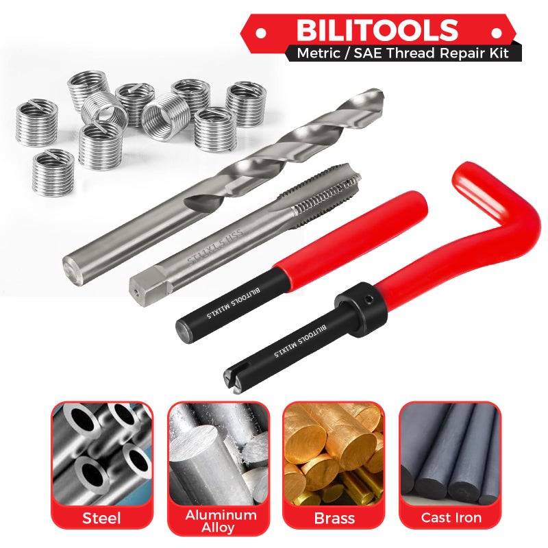 BILITOOLS M11x1.5 Helicoil Thread Repair Kit Metric, HSS Drill Heli Coil Repair Kit - Image 2